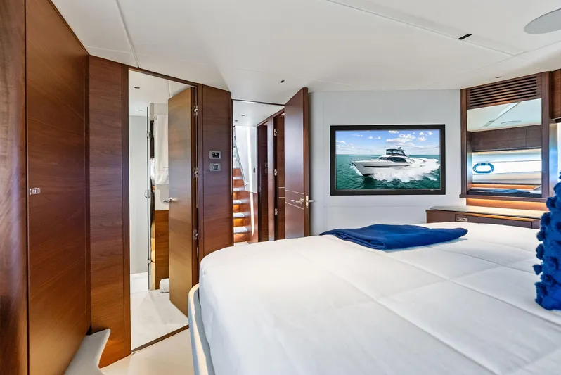 Seaquel Yacht Photos Pics Luxurious interior of 2024 Princess Y72 Motor Yacht with elegant wood finishes.