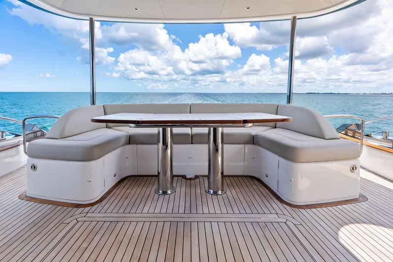 Seaquel Yacht Photos Pics Luxurious 2024 Princess Y72 Motor Yacht deck with elegant seating and ocean view.
