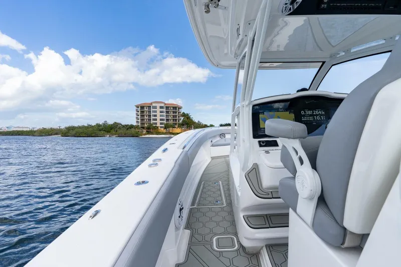 Bramate Yacht Photos Pics 2023 Blackwater High-Performance boat interior with scenic waterfront view.