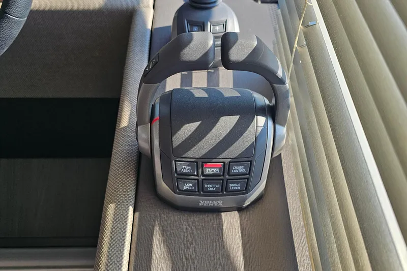 Shadow Yacht Photos Pics 2024 Prestige F4 boat throttle control with cruise and trim assist buttons.