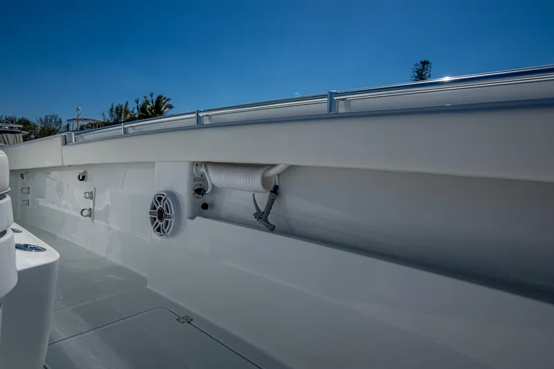  Yacht Photos Pics 2025 Invincible 33 Catamaran deck with sleek design and modern features.