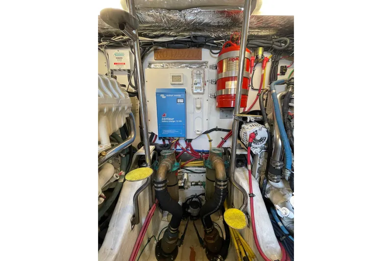 Sasea Yacht Photos Pics Engine room of 2009 Tiara Yachts 4200 Open with equipment and wiring.