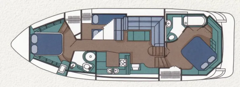  Yacht Photos Pics Floor plan of a 2001 Cruisers Yachts 4450 Express Motoryacht, featuring spacious cabins and amenities.