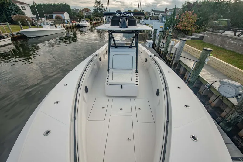 Mr Fish Yacht Photos Pics 2016 SeaHunter 35 Tournament boat docked in a scenic marina.