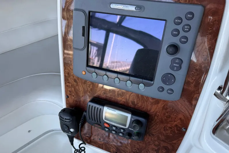  Yacht Photos Pics Control panel of a 2005 Meridian 341 Sedan with navigation and communication devices.