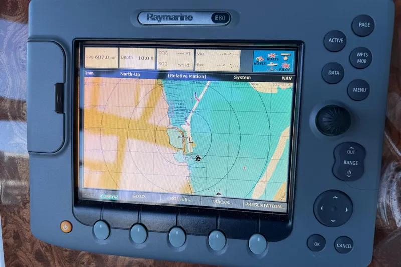  Yacht Photos Pics Raymarine E80 navigation display on 2005 Meridian 341 Sedan boat, showing nautical chart.