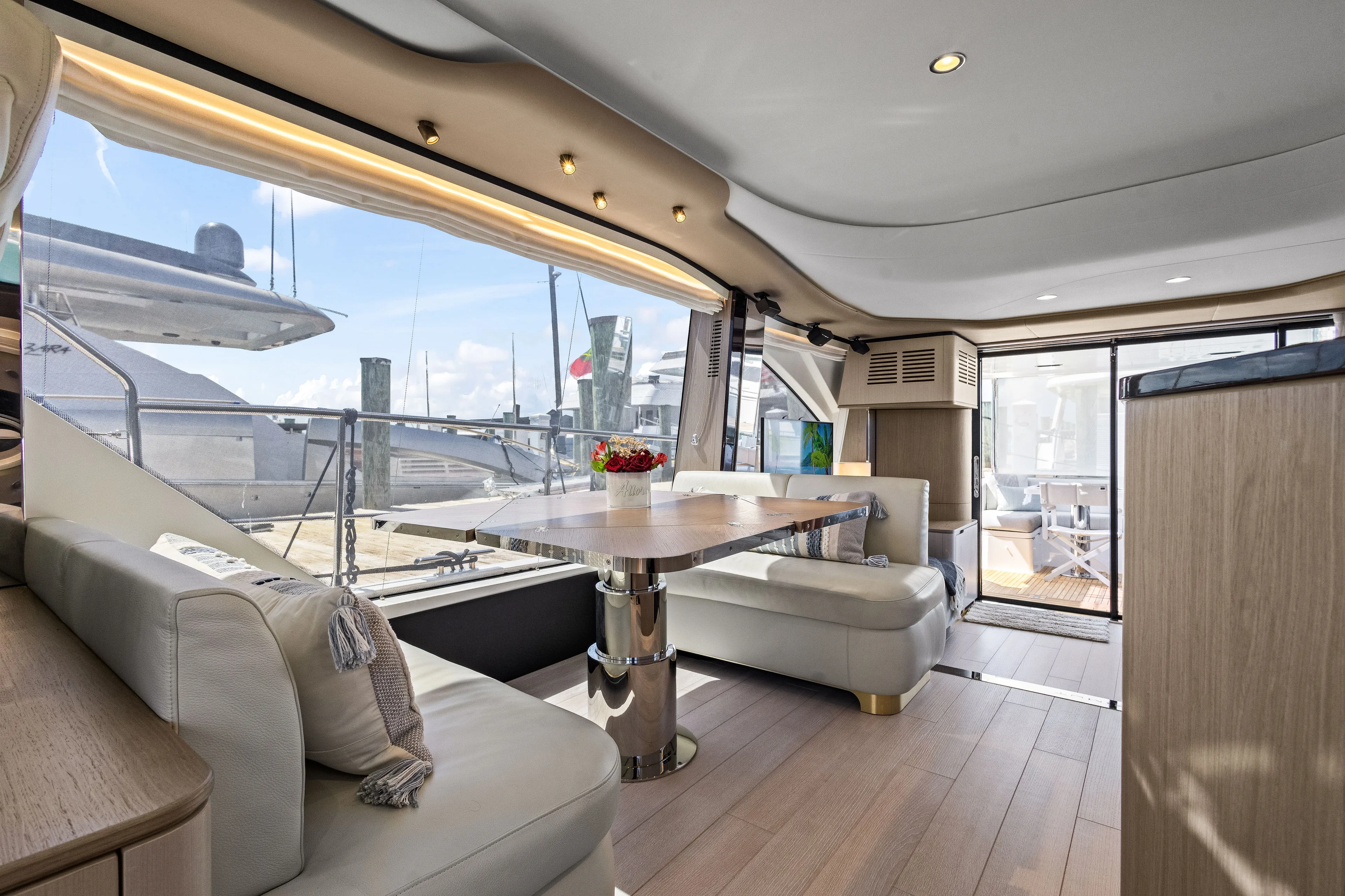  Yacht Photos Pics Interior of Azimut AZ60 FLY yacht, modern design, 2023 model.