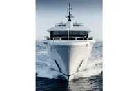 Front view of 2007 Austal Displacement yacht cruising on open water.