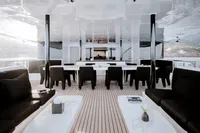 Luxurious yacht interior with modern seating, sleek design, and elegant decor, Austal Displacement 2007.
