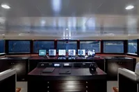 Bridge of 2007 Austal Displacement vessel with modern navigation equipment and panoramic windows.