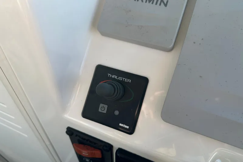 Fortuna Yacht Photos Pics Control panel of a 2019 Parker 2820 XLD Sport Cabin boat with thruster joystick.