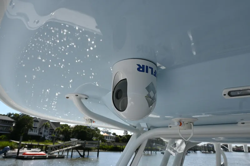  Yacht Photos Pics FLIR camera mounted on a Freeman 37VH boat, 2021 model, with waterfront view.