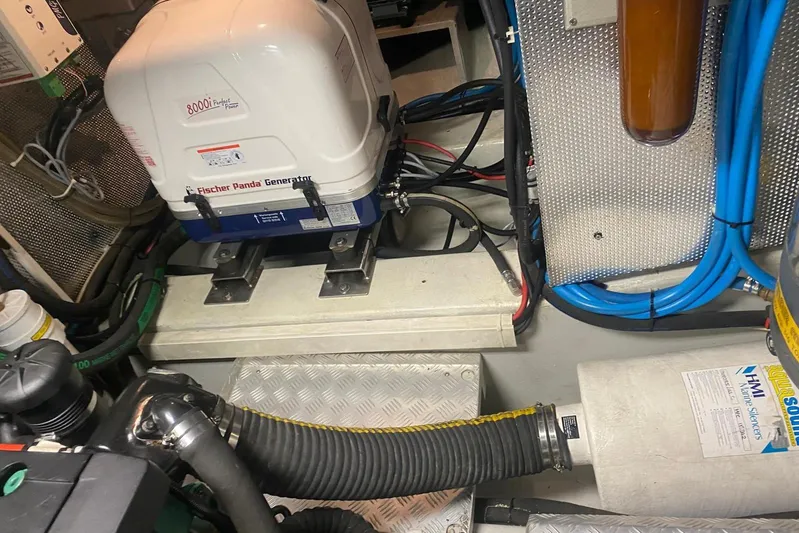  Yacht Photos Pics Engine room of a 2007 Hallberg-Rassy 54 with Fischer Panda generator.