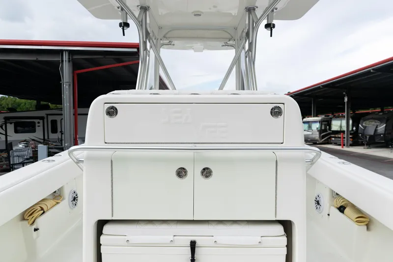  Yacht Photos Pics 2017 SeaVee 340Z boat interior with storage compartments and sleek design.