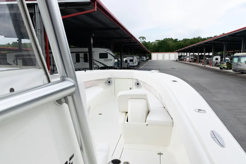  Yacht Photos Pics 2017 SeaVee 340Z boat docked near RV storage area.