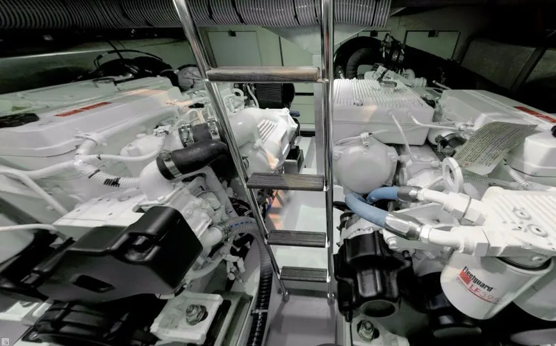  Yacht Photos Pics Manufacturer Provided Image: Engine room of a 2017 Jeanneau Velasco 43 yacht with twin engines.