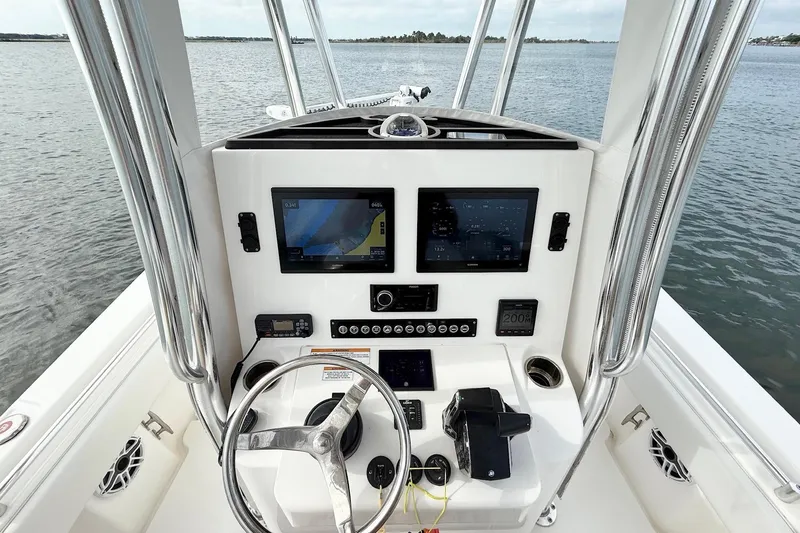  Yacht Photos Pics 2024 Contender 25 Tournament boat dashboard with advanced navigation and control systems.