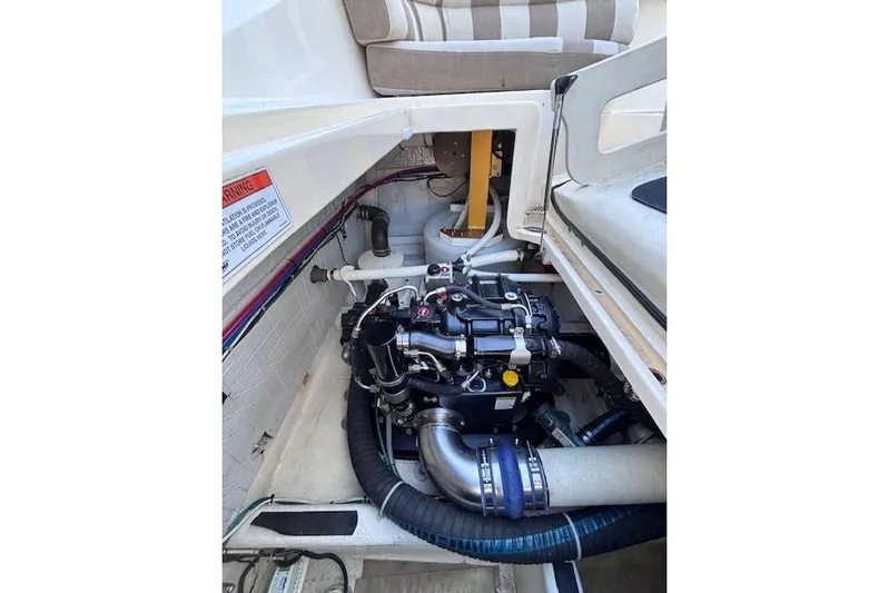 Independence Yacht Photos Pics Engine compartment of 2012 Sabre 42 Salon Express boat, showcasing mechanical components.