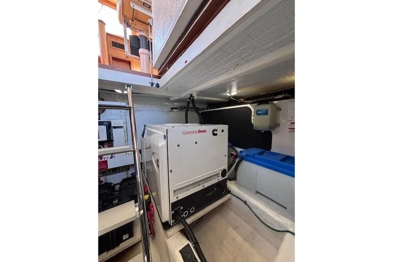 Independence Yacht Photos Pics Engine room of 2012 Sabre 42 Salon Express with Cummins Onan generator.