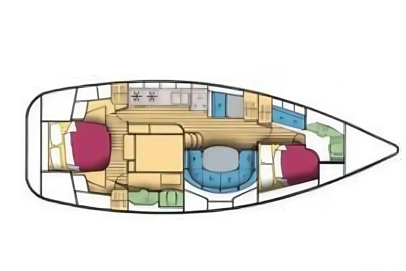  Yacht Photos Pics Floor plan of a 2000 Beneteau Oceanis 40 CC sailboat, featuring cabins and living areas.