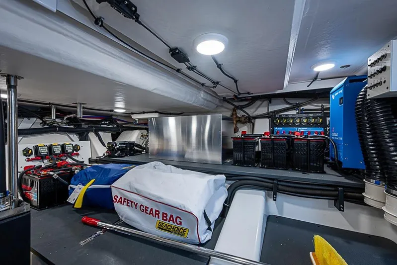  Yacht Photos Pics 2025 Formula 500 Super Sport Crossover engine room with safety gear and electrical components.