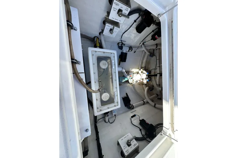  Yacht Photos Pics 2020 Invincible 39 Open Fisherman boat interior with visible wiring and components.