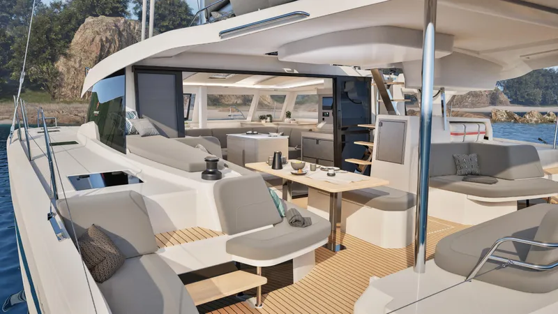 Fp 44 In St. Thomas, Usvi. Ex-factory April 2026 Yacht Photos Pics Luxurious 2026 Fountaine Pajot 44 catamaran with spacious outdoor seating and elegant interior design.