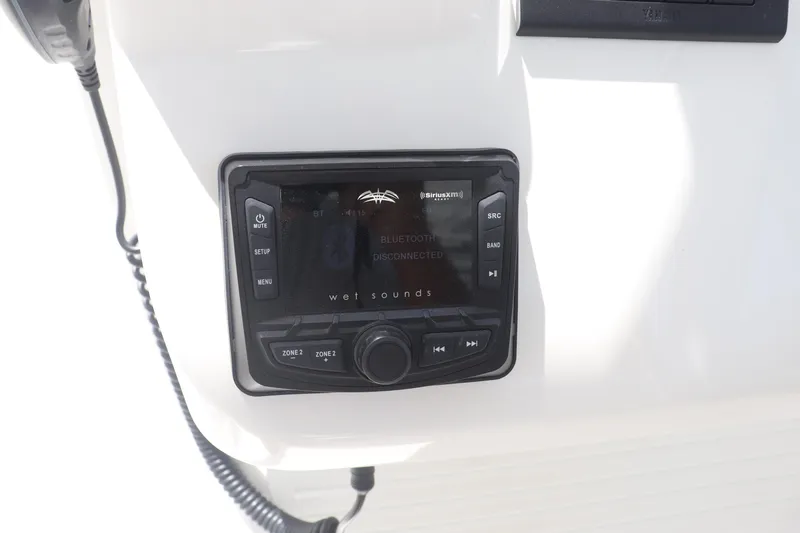 Reel Grateful Yacht Photos Pics Audio control panel on 2021 Albemarle 31 DC boat, featuring Wet Sounds system.