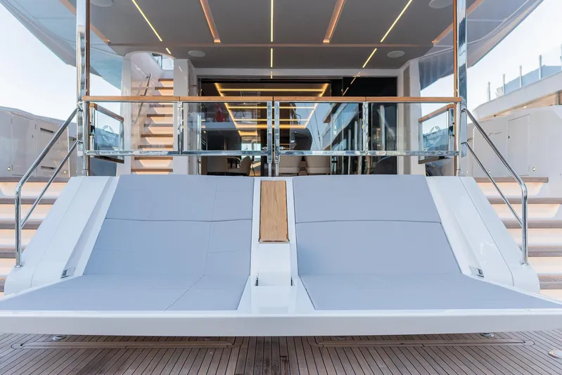  Yacht Photos Pics Luxury Sunseeker 90 Ocean yacht deck with modern seating, 2025 model.