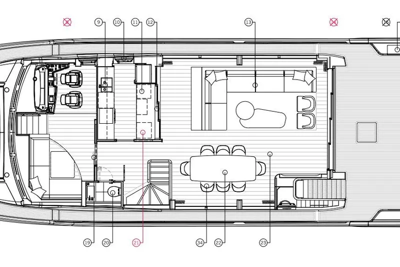  Yacht Photos Pics Floor plan of 2025 Sunseeker 90 Ocean yacht, featuring spacious interior layout.