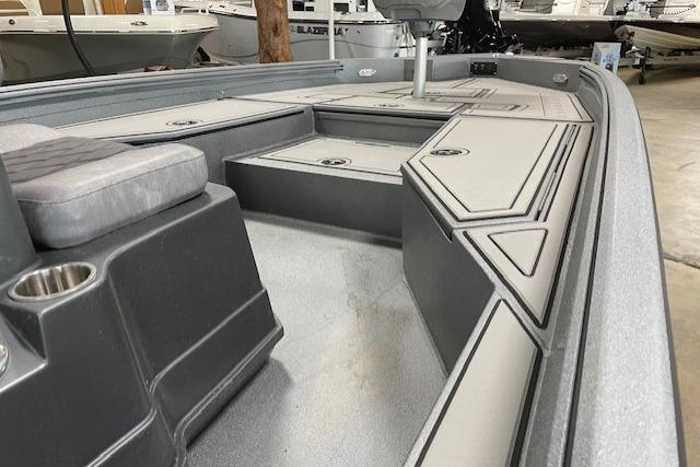 2026 Excel 220 Bay Pro Elite boat interior with sleek seating and storage compartments.