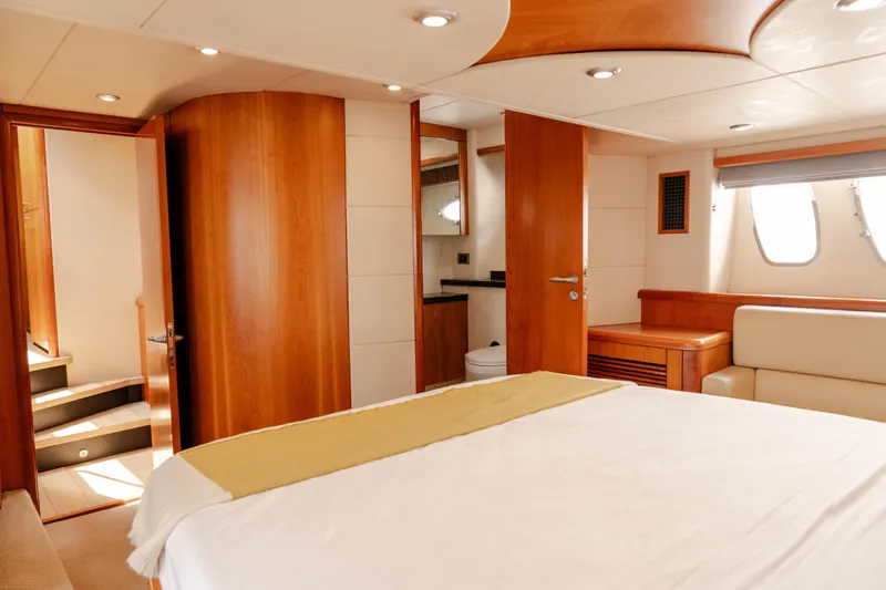  Yacht Photos Pics Luxurious interior of 2008 Sunseeker Manhattan 60 yacht, featuring elegant wood finishes and modern design.