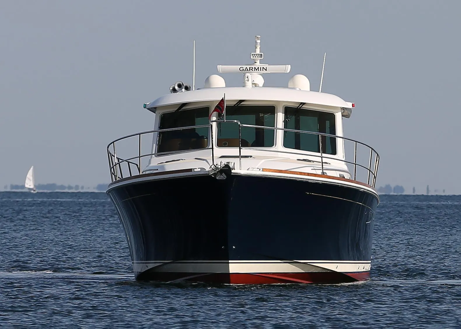 2017 Sabre 48 Salon Express yacht on open water, front view.