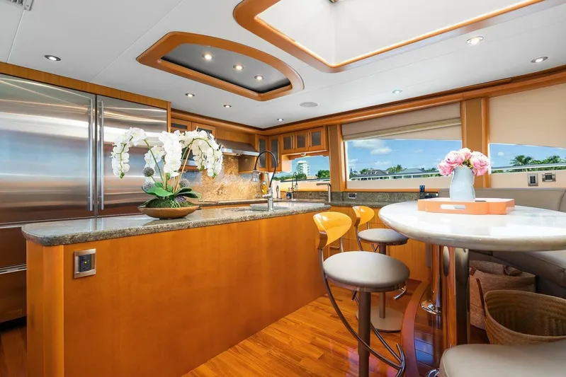 Serenity Yacht Photos Pics Luxurious 2008 Lazzara Motor Yacht kitchen with modern design and elegant decor.