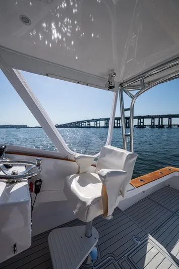Dreams Afloat Yacht Photos Pics 2019 Custom Carolina Custom Express boat interior with scenic bridge view.