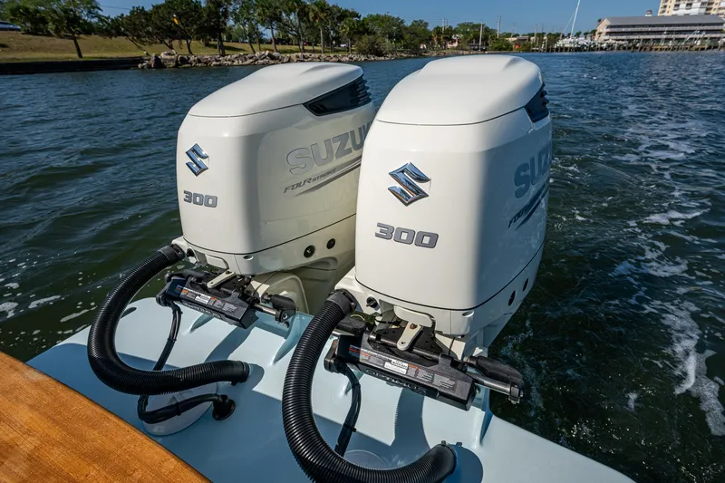 Dreams Afloat Yacht Photos Pics Twin Suzuki 300 outboard engines on a 2019 Custom Carolina Custom Express boat.