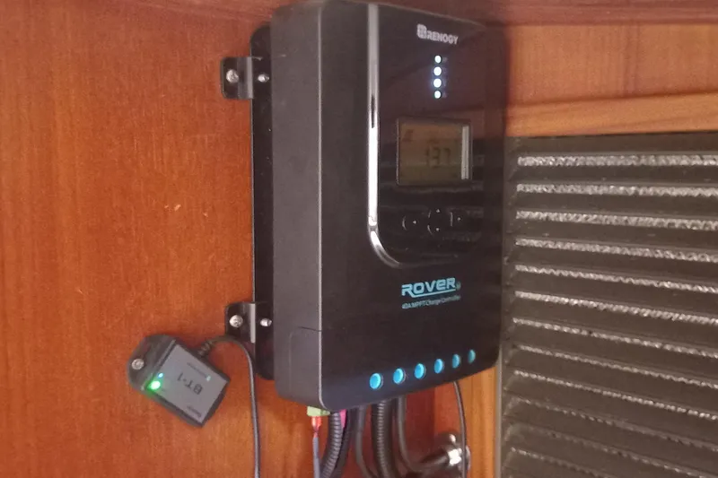 Ivory Star Yacht Photos Pics Renogy Rover MPPT charge controller installed on 1999 Island Packet 350 sailboat.
