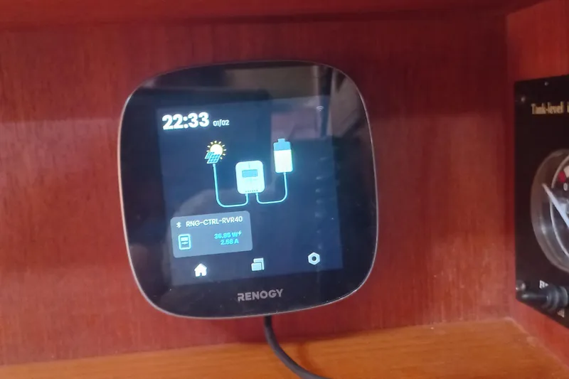 Ivory Star Yacht Photos Pics Renogy solar charge controller display on 1999 Island Packet 350 yacht.