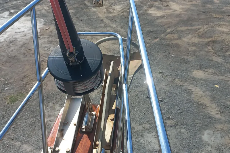 Ivory Star Yacht Photos Pics Bow of 1999 Island Packet 350 sailboat with anchor and furling system.