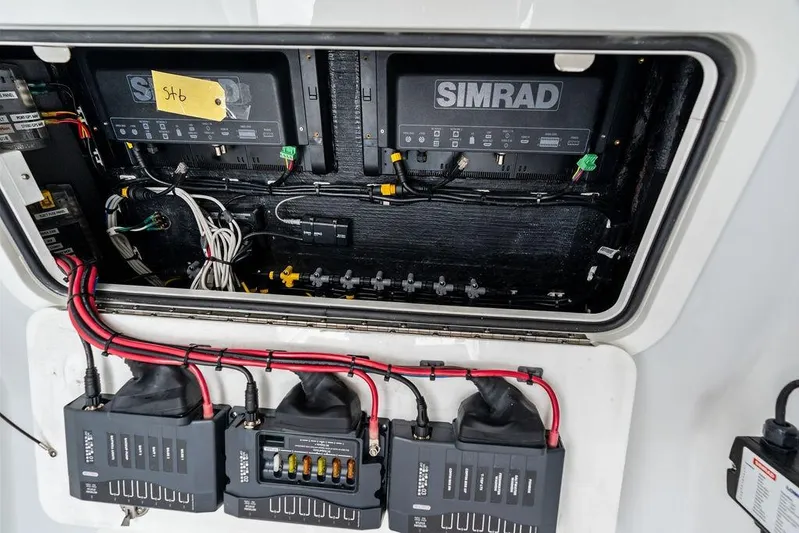  Yacht Photos Pics Electrical panel of 2021 Yellowfin 36 Offshore boat with Simrad equipment.