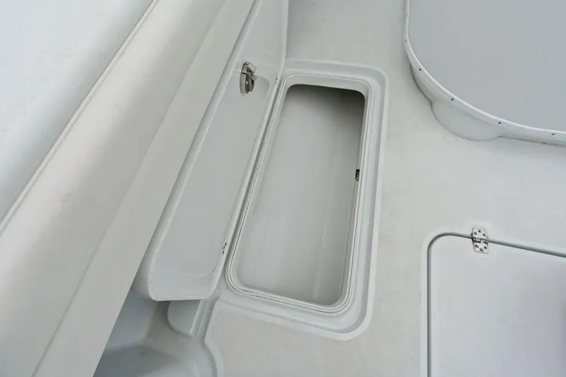  Yacht Photos Pics Open storage compartment on 2021 Yellowfin 36 Offshore boat deck.