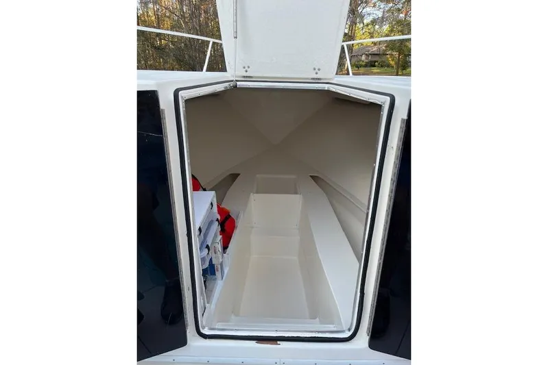 Sashimi Yacht Photos Pics 2006 Fountain 38 Tournament Edition boat cabin interior with storage compartments.