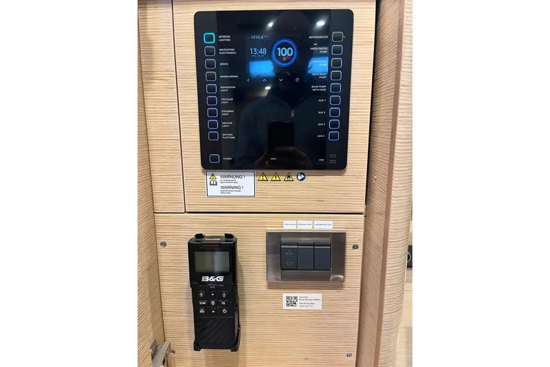  Yacht Photos Pics Control panel and B&G device on 2023 Hanse 588 yacht interior.