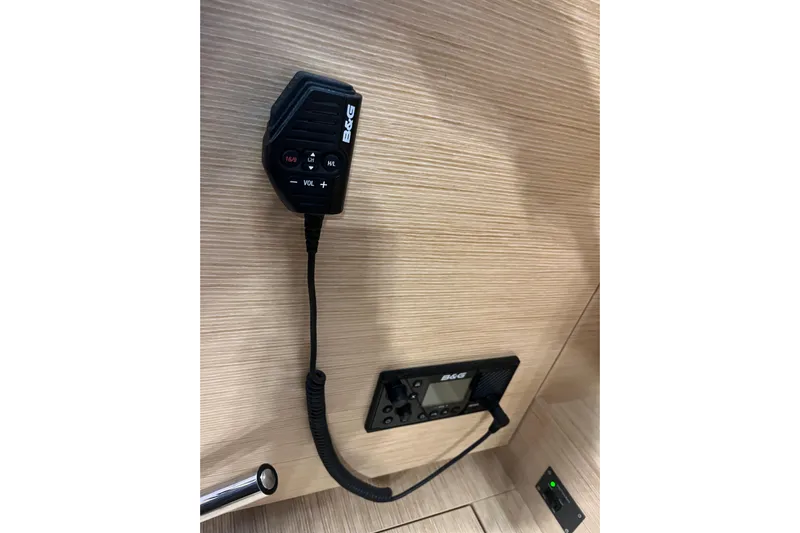  Yacht Photos Pics B&G marine radio equipment on 2023 Hanse 588 yacht interior.