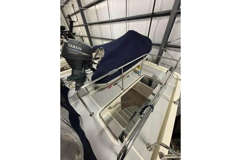 Prairie Sky Yacht Photos Pics 2008 Ocean Alexander 48C Classicco yacht with Yamaha motor, docked indoors.