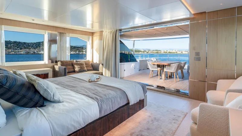 Oceanic 143 Yacht Photos Pics Luxurious Canados 143 yacht bedroom with ocean view and outdoor dining area, 2023 model.
