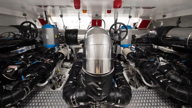 Oceanic 143 Yacht Photos Pics Engine room of 2023 Canados 143 yacht, featuring advanced machinery and sleek design.