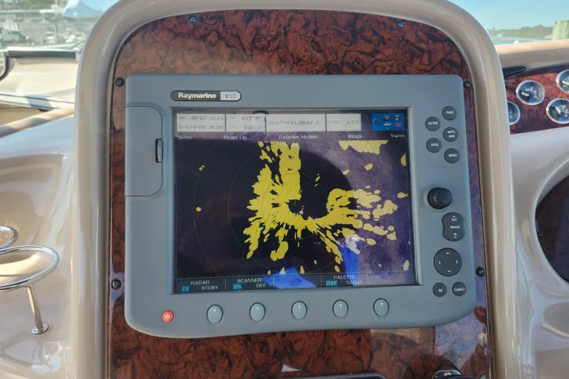  Yacht Photos Pics Raymarine C120 radar display on 2002 Sea Ray 410 Sundancer yacht dashboard.