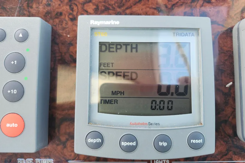  Yacht Photos Pics Raymarine ST60 Tridata display on 2002 Sea Ray 410 Sundancer showing depth and speed.