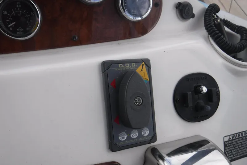  Yacht Photos Pics Control panel of a 2007 Meridian 341 Sedan boat with gauges and switches.